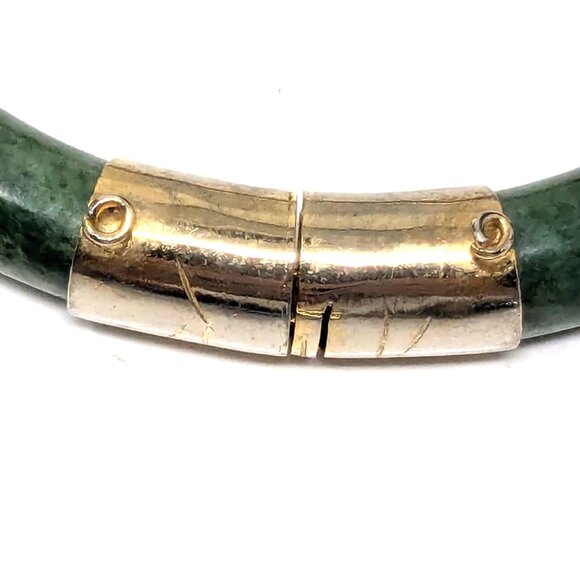 Vintage spinach green nephrite jade hinged bracelet Gold Plate sz 7.5 - Picture 6 of 15